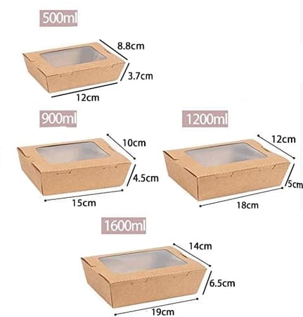 علب طعام ورقية كرافت بغطاء شفاف متصل