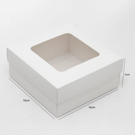 علبة ورقية بيضاء بغطاء منفصل ونافذة شفافة