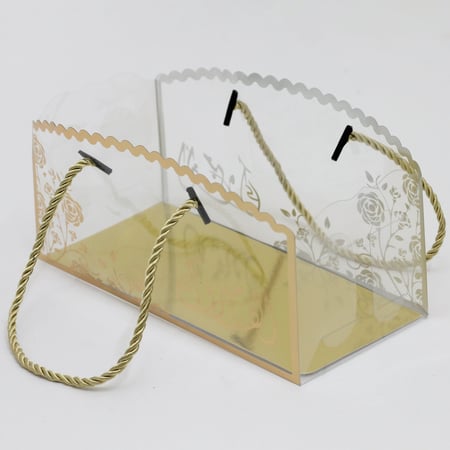 علب توزيعات زواجات شفافة وذهبي