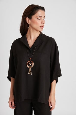 بدلة سوداء مكونة من قميص وبنطلون فضفاضين، صناعة تركية -PERRY