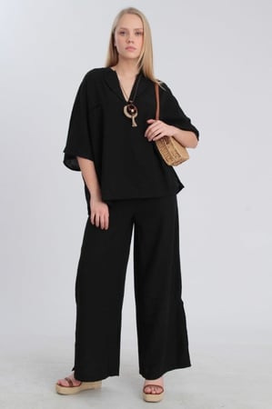 بدلة سوداء مكونة من قميص وبنطلون فضفاضين، صناعة تركية -PERRY