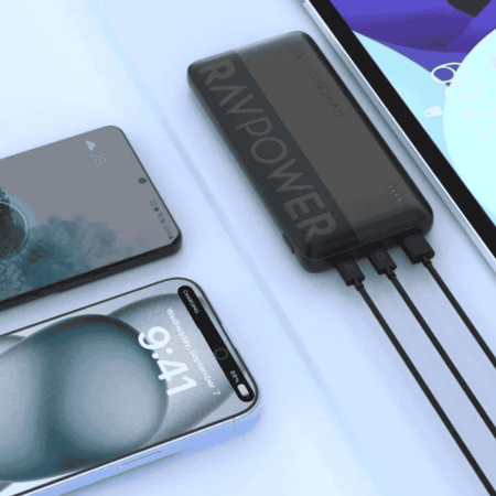 راف باور - بكج بطارية متنقلة بقوة 20 واط بسعة 10000 ملي امبير و شاحن سيارة بقوة 20 واط و سلك تايب سي الى تايب سي