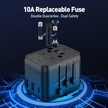 فان فون - PW-01 شاحن جداري للسفر بقوة 20W بمنفذين USB-A ومنفذ USB-C - اسود