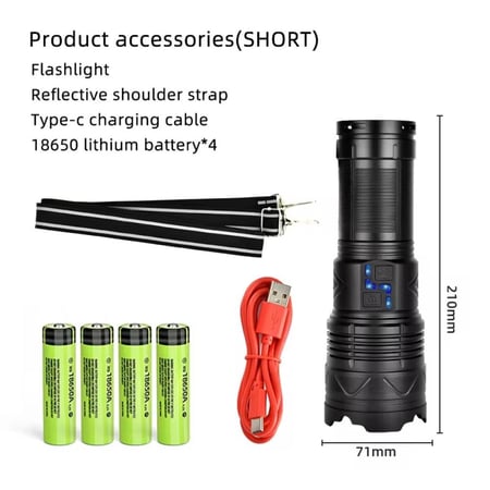 كشاف القناص X3000 ليد بعيد المدى 1000 متر قابل للشحن USB-C مع 4 بطاريات ليثيوم