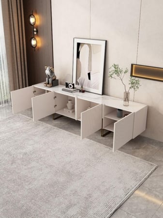 طاولة تلفزيون رخام - أبيض وذهبي