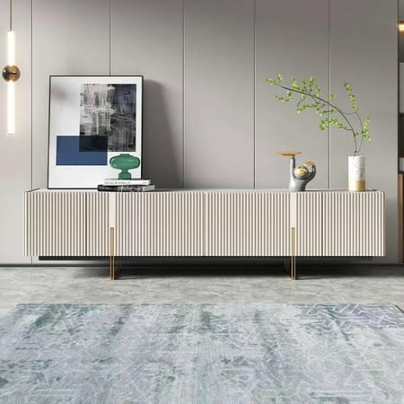 طاولة تلفزيون رخام - أبيض وذهبي