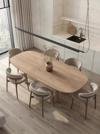 طاولة طعام مودرن مع كراسي خشبية بتصميم عصري