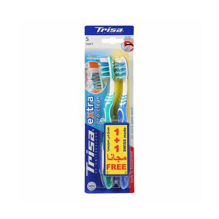 فرشاة أسنان تريزا برو كلين ناعمة 2 فرشاة منفصلين trisa extra pro clean soft toothbrush 2 pieces assorted