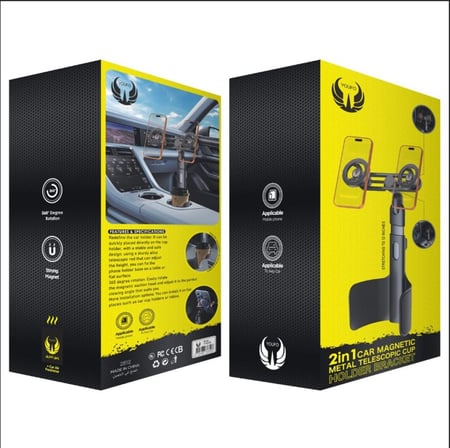 حامل جوال مغناطيسي للسيارة 2×1 من YOUFO – يثبت في حامل الأكواب مع ذراع تلسكوبي