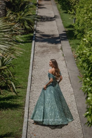 Beaded Tulle Off-The-Shoulder Gown