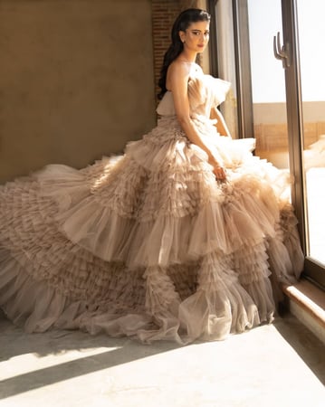 strapless dress Tulle Frill-Layered Gown