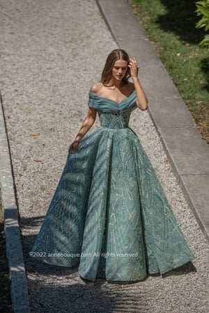 Beaded Tulle Off-The-Shoulder Gown