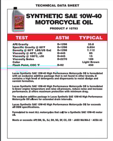 زيت لوكاس دبابات دراجات نارية تخليقي علبة 946 ملي LUCAS