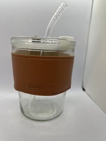 كوب زجاج 400مل مع مصاص