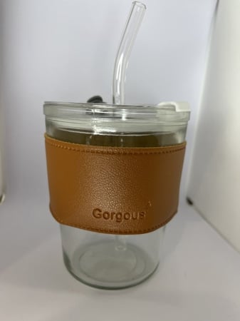 كوب زجاج 400مل مع مصاص