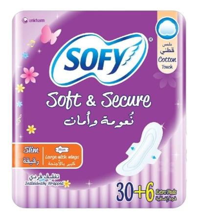 سوفي فوط صحية رقيقة كبيرة بالأجنحة - 36 قطعة