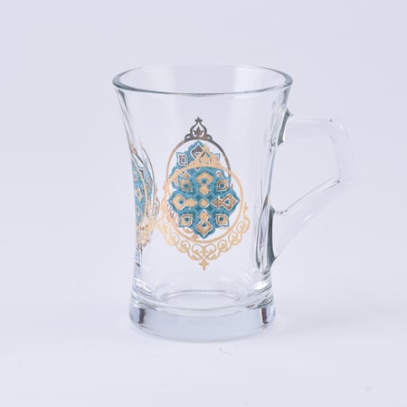 طقم كاسات شاي بيد مذهب تركواز بزخرفة هندسية عصرية وانيقة