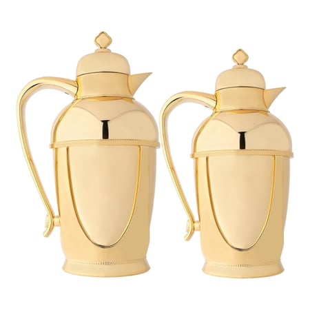 طقم ترمس حراري للقهوة والشاي من السيف -سعة 0.7 و 1 لتر - لون ذهبي