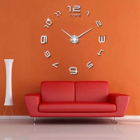 ساعة جدارية لاصقة 3D لون فضي سهلة التركيب