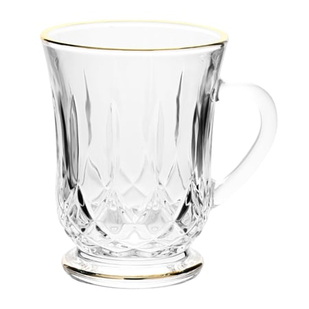 طقم اكواب شاي زجاجية شفافة خط ذهبي من السيف - 6 قطع