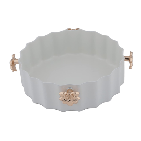 سكرية وتمرية دائرية مع غطاء من السيف- مقاس كبير - لون ابيض عاجي مع ذهبي