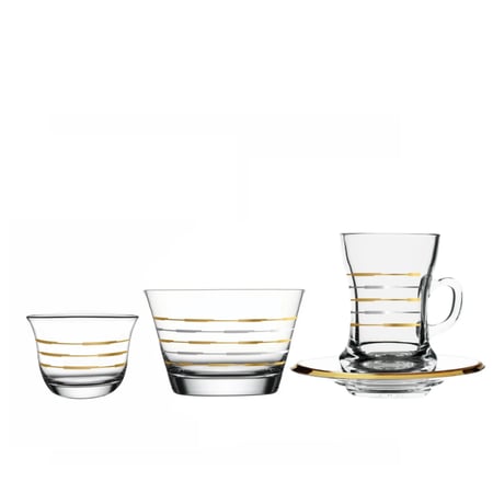 طقم بيالات شاي و فناجين قهوة عربية زجاجية مع تمريه زجاجية بزخرفة عصرية وانيقة