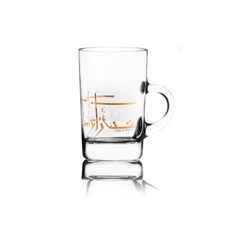 طقم كاسات شاي بيد مذهب ترابي بزخرفة من الخط العربي