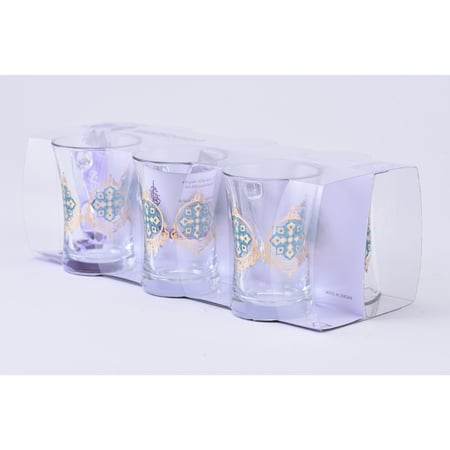 طقم كاسات شاي بيد مذهب تركواز بزخرفة هندسية عصرية وانيقة