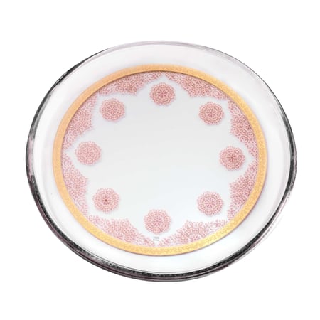 صحن تقديم زجاجي مذهب فاخر بزخرفة مستوحاة من الورد