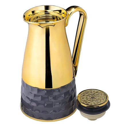 طقم ترمس حراري للقهوة والشاي من السيف - سعة 0.7 و 1 لتر - لون رمادي داكن وذهبي