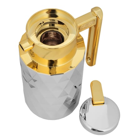 طقم ترمس حراري للقهوة والشاي من السيف - سعة 1 لتر - لون نيكل وذهبي