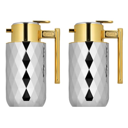 طقم ترمس حراري للقهوة والشاي من السيف - سعة 1 لتر - لون نيكل وذهبي