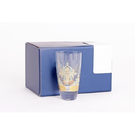 طقم كاسات زجاجية مذهبة تركواز بزخرفة هندسية عصرية وانيقة