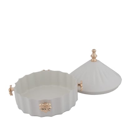 سكرية وتمرية دائرية مع غطاء من السيف- مقاس كبير - لون ابيض عاجي مع ذهبي