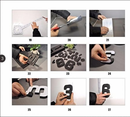 ساعة جدارية كلاسيكية لاصقة 3D لون اسود سهلة التركيب