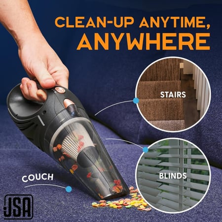 مكنسة كهربائية بقوة 120 واط محمولة باليد من JSA - مكنسة سيارة محمولة سلكيه مع شفط قوي - مكنسة كهربائية صغيرة للسيارة والكنبة والمنزل