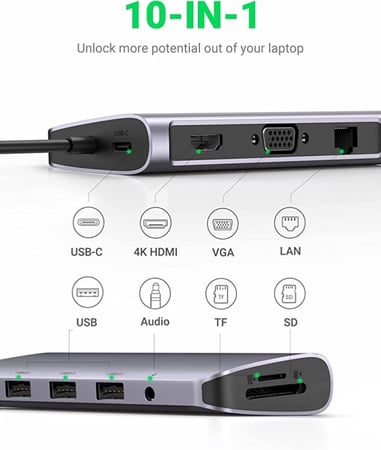 يوجرين - قاعدة USB C، قاعدة 10 في 1