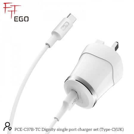 ايغو ديغنيتي شاحن منزلي ( سي 37 بي ) بمنفذ واحد مع كبل نمط سي اللون أبيض