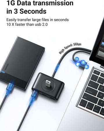 يوجرين - موزع USB 3.0 الى 4 مخارج اسود
