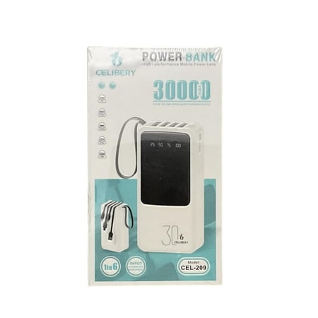Celibery - بطارية متنقلة بسعة 30 ألف مع شاشة رقمية و4 أسلاك متصلة
