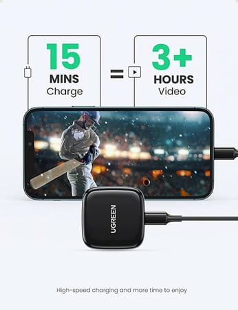 يوجرين - شاحن جداري بقوة 20 واط شحن سريع PD مع كيبل سلك معتمد من Apple (أسود)