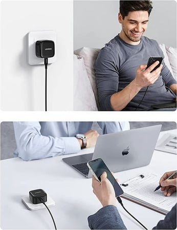 يوجرين - شاحن جداري بقوة 20 واط شحن سريع PD مع كيبل سلك معتمد من Apple (أسود)