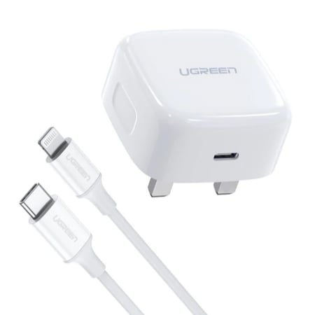 يوجرين - شاحن جداري بقوة 20 واط مع كيبل تايب سي الى ايفون