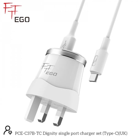 ايغو ديغنيتي شاحن منزلي ( سي 37 بي ) بمنفذ واحد مع كبل نمط سي اللون أبيض