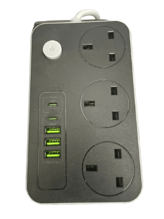 وصلة طاقة مع 3 مقابس و 3 مداخل يو اس بي و مدخلين تايب سي - أسود