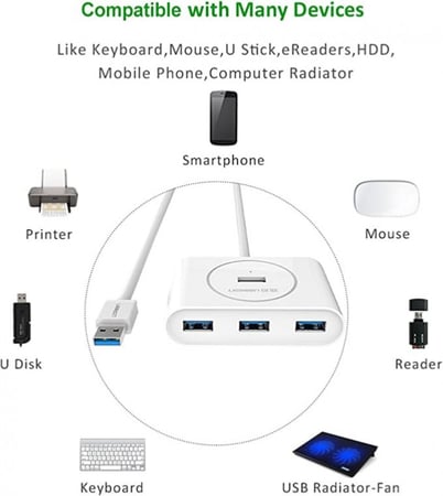 يوجرين - موزع يو اس بي 3.0 من مخرج الى 4 مخارج - ابيض