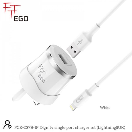 ايغو ديغنيتي شاحن منزلي ( سي 37 بي ) بمنفذ واحد مع سلك أيفون اللون أبيض