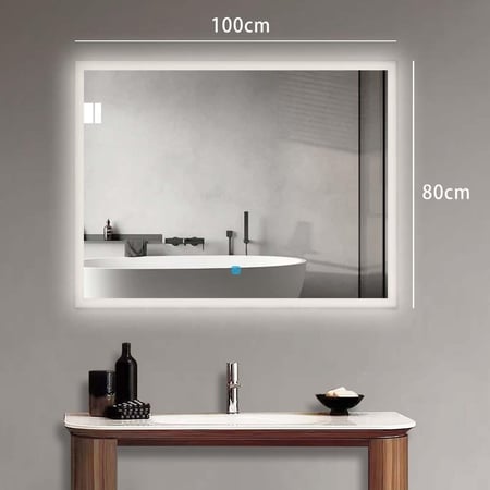 مراية مربع ليد LED ثلاثة ألوان 100x80 بنظام إضاءة تدريجية