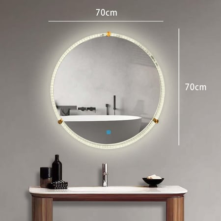 مراية دائرية ليد LED ثلاثة ألوان 70x70 بإطار أكريليك