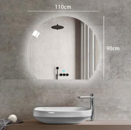 مراية شبه دائري ليد LED ثلاثة الوان 110x90 بنظام اضاءة تدريجية